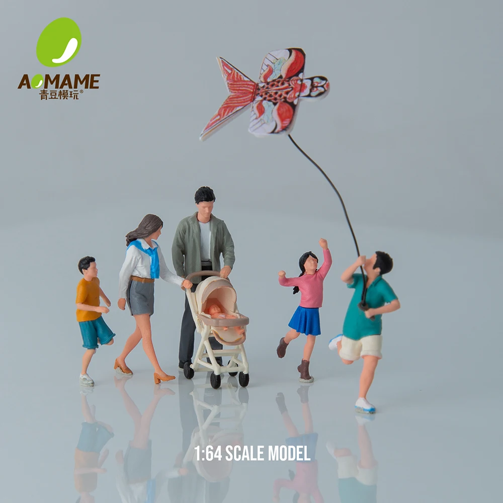 키카모드 1:64 가족 나들이 패키지: 걷기, 연 날리기, 3D 프린팅 레진 소재 미니어처 장면 피규어