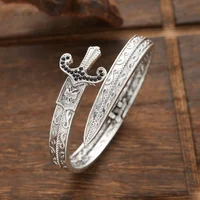 Fashion Exquisite Carving Retro Pattern Set Zirconia Sword Shape Bracelet Ring Men Women Personality Charm Adjustable Jewellery - Image 4