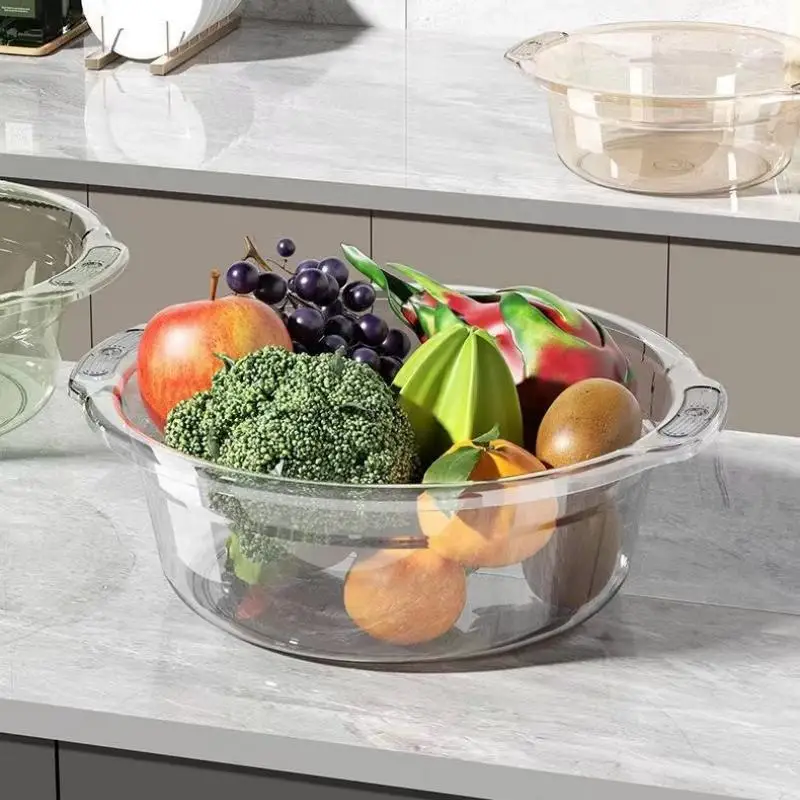 

Plastic Washbasin 6424 Transparent Household Washbasin Foot Wash Basin Laundry Basin Kitchen Vegetable Wash Basin