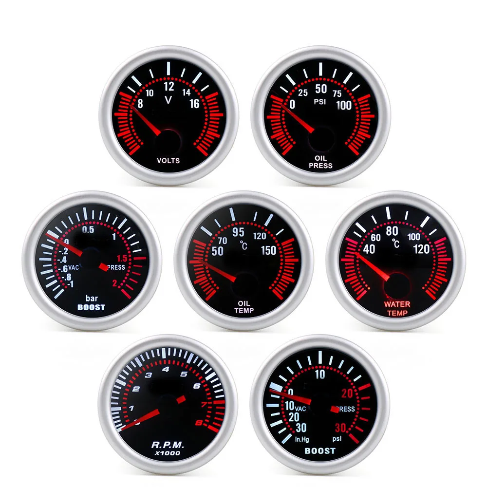 

2" 52mm 12V Universal Automotive Modified Instrument Boost Gauge Bar Psi Water Temp Oil Temp Oil Press Voltmeter Tachometer