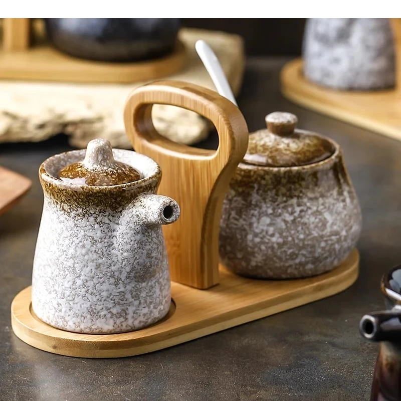 Ceramic Seasoning Jar Retro Spice Tools Organizer Jars Home Soy Sauce Oil Bottles Salt Pepper Shakers Kitchen Accessories