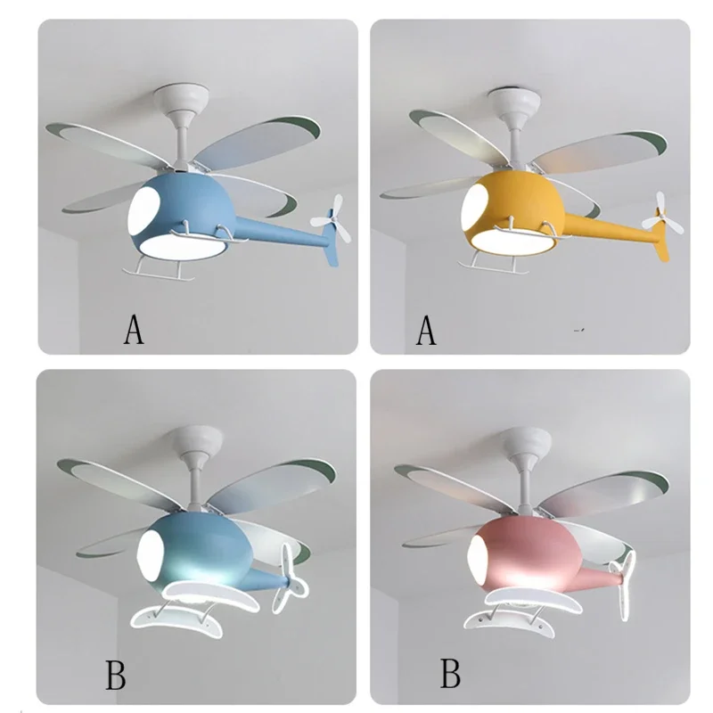 Helicopter Lamp Chandelier Children's Bedroom Blue Pink Ceiling Fan Aircraft Light Study Girls Boys Kids' Room Люстра Потолочная