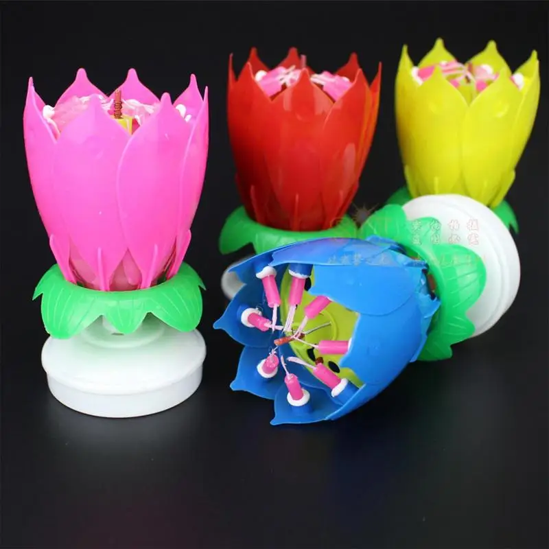 Vela giratoria mágica de flor de loto para decoración de pastel de  cumpleaños, flores de colores, señal de decoración de feliz cumpleaños, 1  pieza - AliExpress