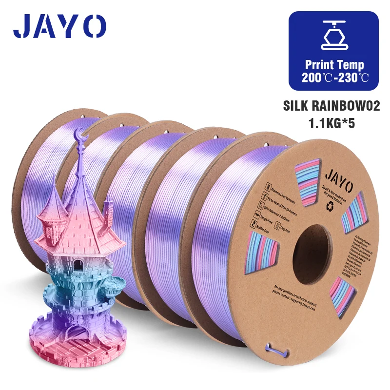 JAYO PLA/PLA PLUS/PETG/SILK/PLA Meta/ABS Filament 1.75MM 5Rolls 3D Printer 100%No Bubble for FDM DIY Gift Material Fast Shipping