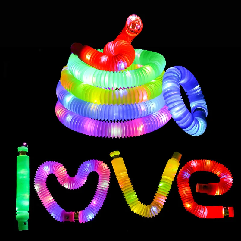 Led sensory toys 12pcs random colors decompression luminescent telescopic tube toy flash corrugated tube decompression toy LED party toys