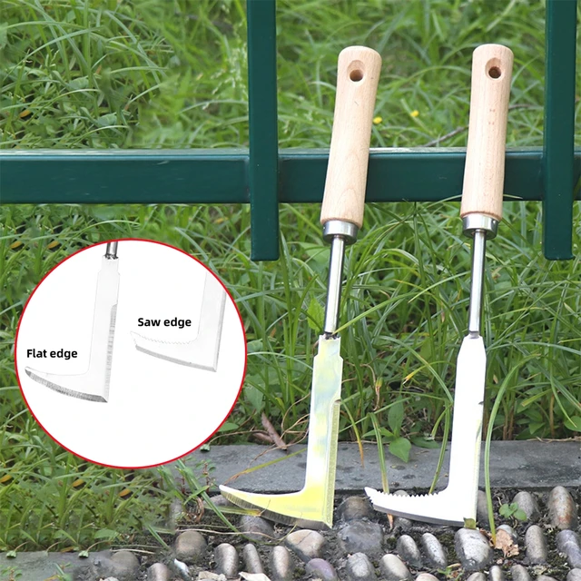 1Pc L-Shaped Gap Weeder Stainless Steel Blade Wooden Handle Garden Brick Seam Stone Seam Wall Corner Gap Manual Weeding Machine