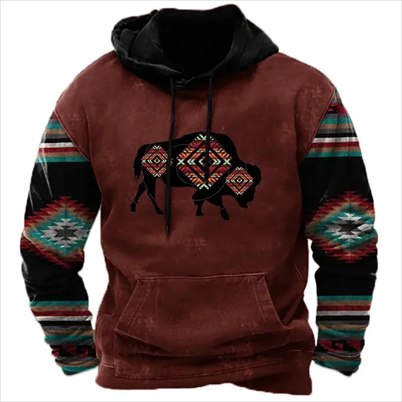 thumbnail image 1 of Sudadera con capucha con estampado vintage para hombre, estilo étnico, estampado 3D, manga larga, informal, para otoño, sudaderas con capucha, jerséis de gran tamaño, 1 of 5