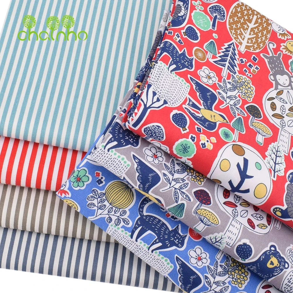 Chainho,Printed Twill Weave Cotton Fabric,DIY Sewing Quilting Material,Patchwork Cloth,7 Designs Cartoon Series,2 Sizes,15C282