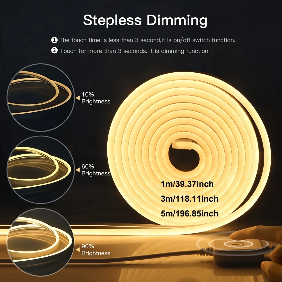 LED Neon Strip Lights USB Touch/Gesture Control Dimmable Lights Lamp Tape Flexible Cabinet Lighting for Home Decor TV Backlights