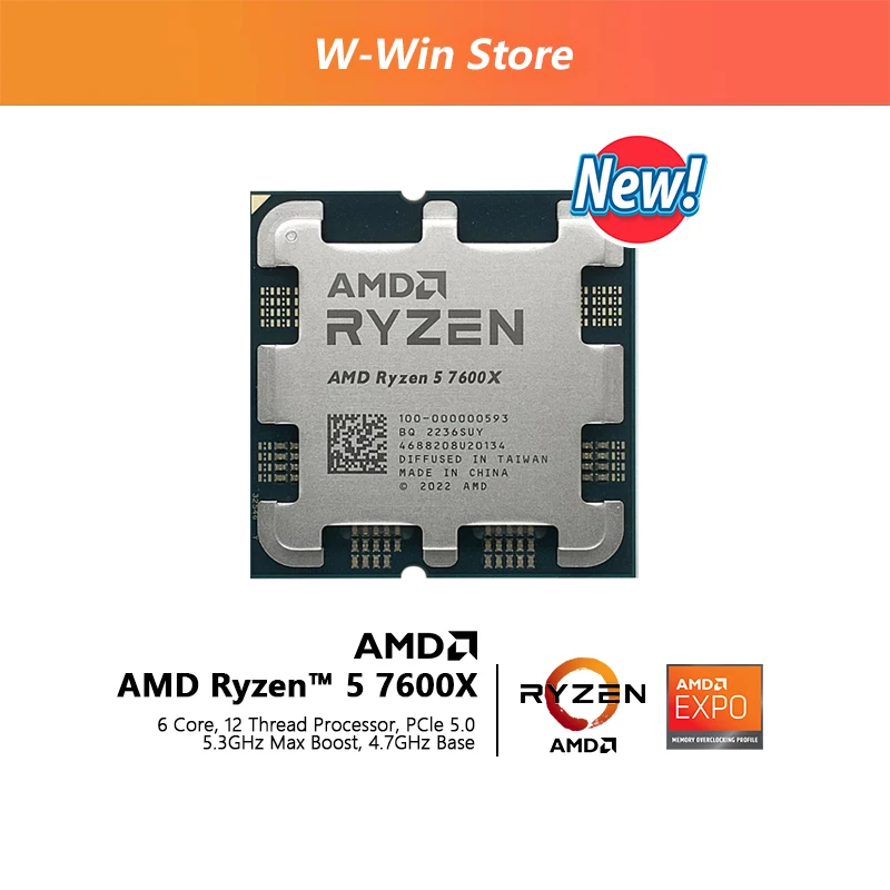 Processeur Amd Ryzen 5 7600x R5 4.7 Ghz, 6 Cœurs, 12 Threads, 5nm, L3 32  Mo, Socket Am5 100 – 000000593, Sans Ventilateur, Nouveau - Processeurs -  AliExpress