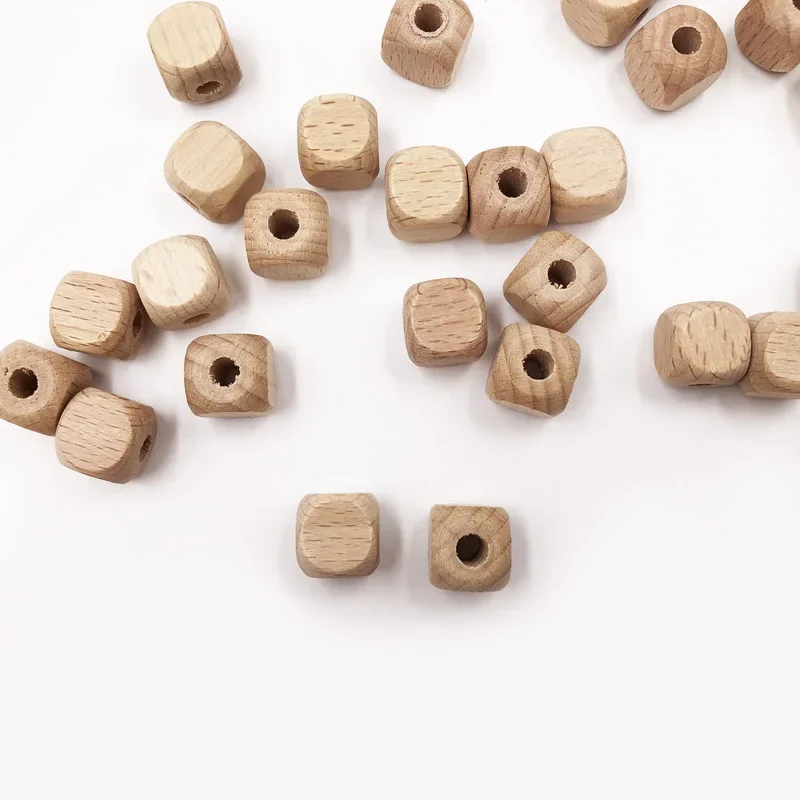 Wholesale Cube Wooden Square Beads 10mm 12mm Natural Beech Wood Spacer Beads For Baby Kids Toys Jewelry Making DIY Necklace