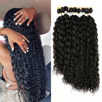 Confezione da 9 Fasci di Capelli Sintetici Ricci Afro, Extension a Onda Profonda, Lunghezza 18 20 22 Pollici per Donne, per Acconciature Fai-da-Te