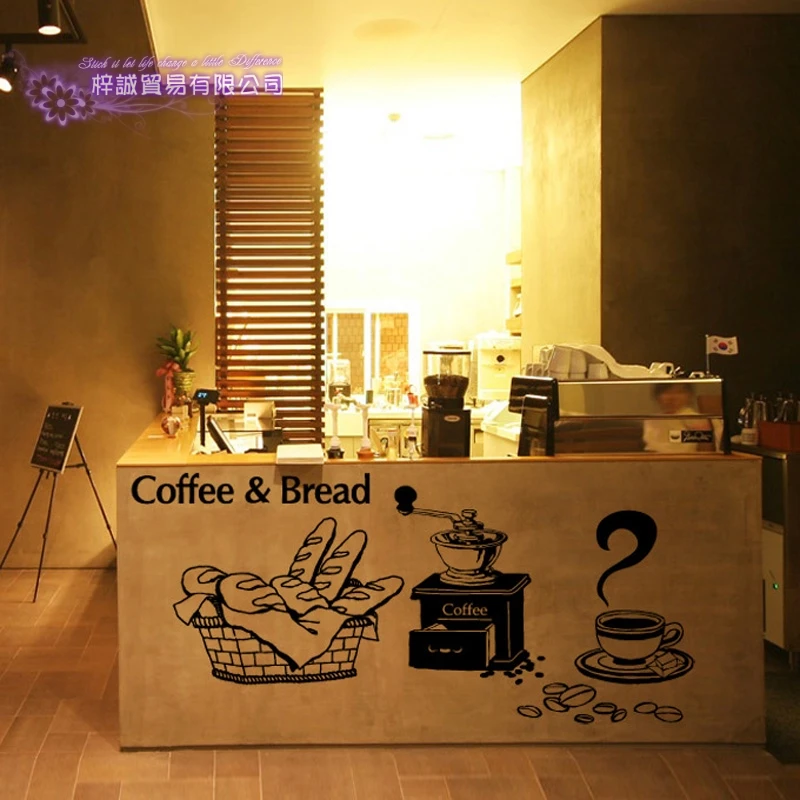 Coffee Shop Sticker Bean Milk tea Decal Cafe Cup Poster Vinyl Art Wall Decor Mural Decoration Bread Coffee Break Glass Decals