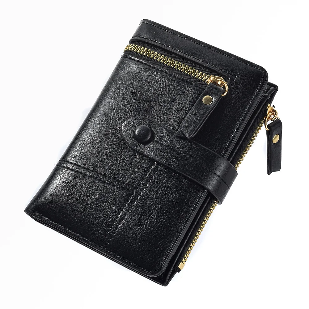 Women Wallet New Purse Ladies Europe And America PU Leather Short Folding Purse Vertical Double Zipper Fashion Women's Wallet Zipper Wallets Leather Wallet Coin Purse Wallet Women Coin Purse Faux Leather Wallet Women Purse Slim Wallet Card Wallet Pu Leather Handbags