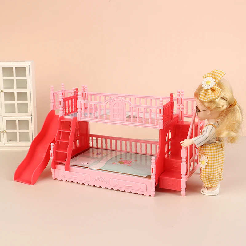 1Set Dollhouse Mini Princess Bunk Bed With Slide Simulation