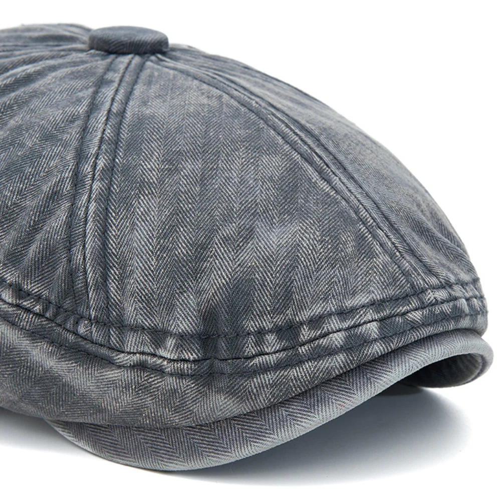 HT5067 Baskenmützen für Herren und Damen, Vintage Künstlermütze, Verstellbare Achteckige Flache Mütze, 100% Baumwolle Ivy-Baskenmütze – Detail 4