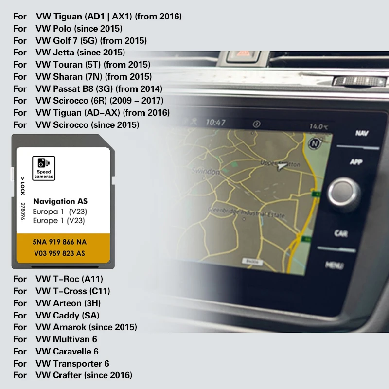 폭스바겐 파사트 B8 (3G), 2014 Sat Nav에서 32GB 지도 내비게이션, 스페인 영국 EU 폴란드 자동차 SD 카드