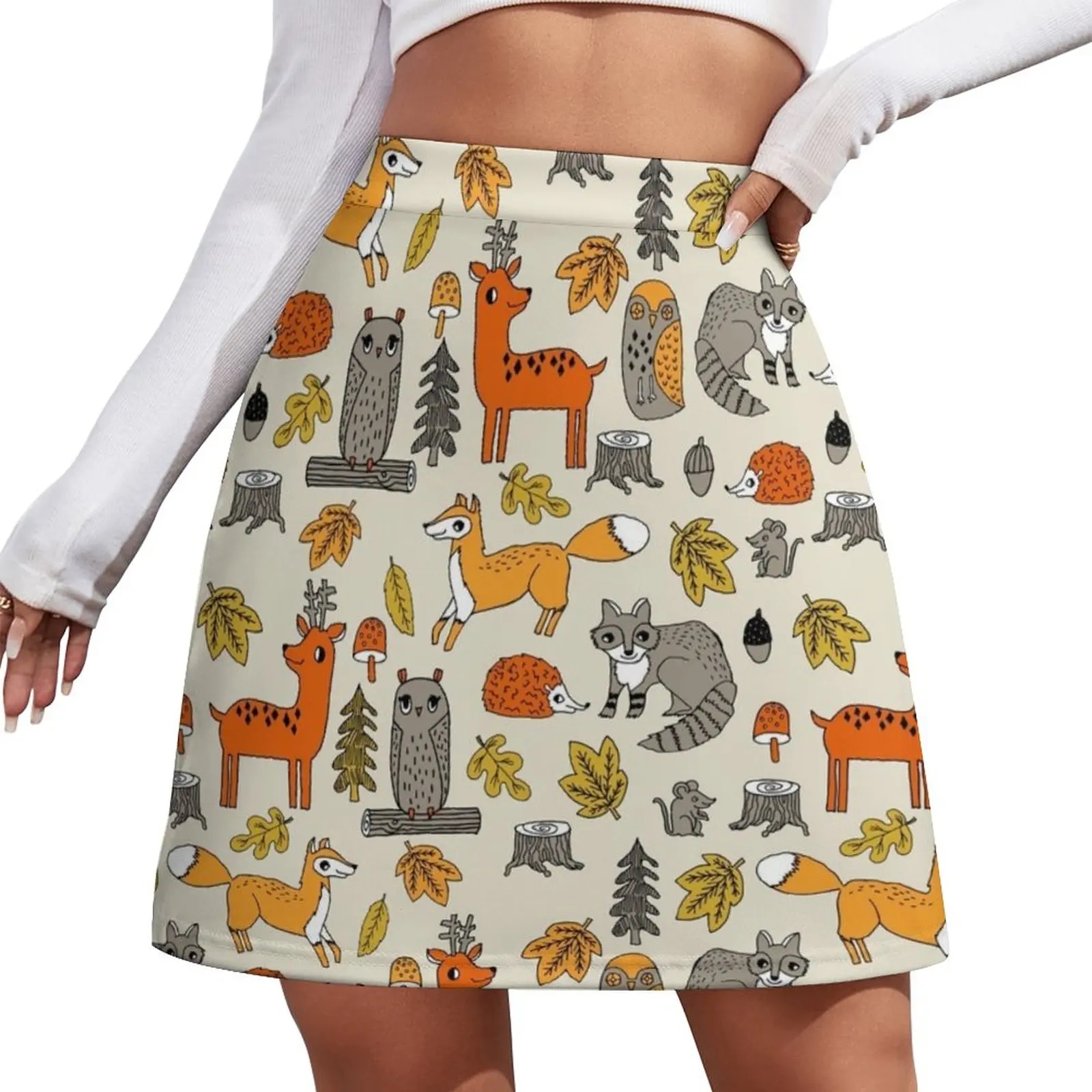 Woodland camping animal nature owl fox deer raccoon cute by andrea lauren Mini Skirt summer clothes mini skirt Miniskirt