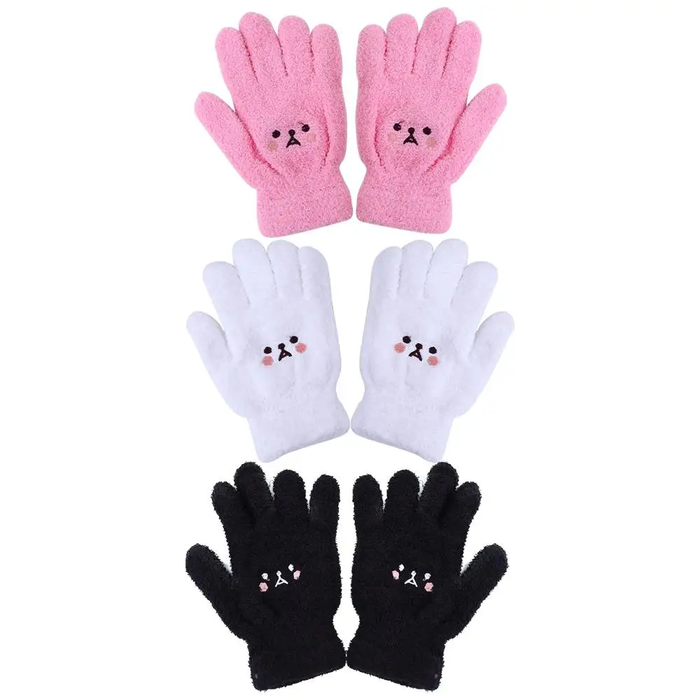 Cute Soft Bear Smile Plus Velvet Knitted Gloves Wool Mittens Female Gloves Full finger Gloves Touch Screen Gloves 60cm cashmere gloves long section wool black elastic vintage vestido de noche gloves female white pearl decoration wyr01