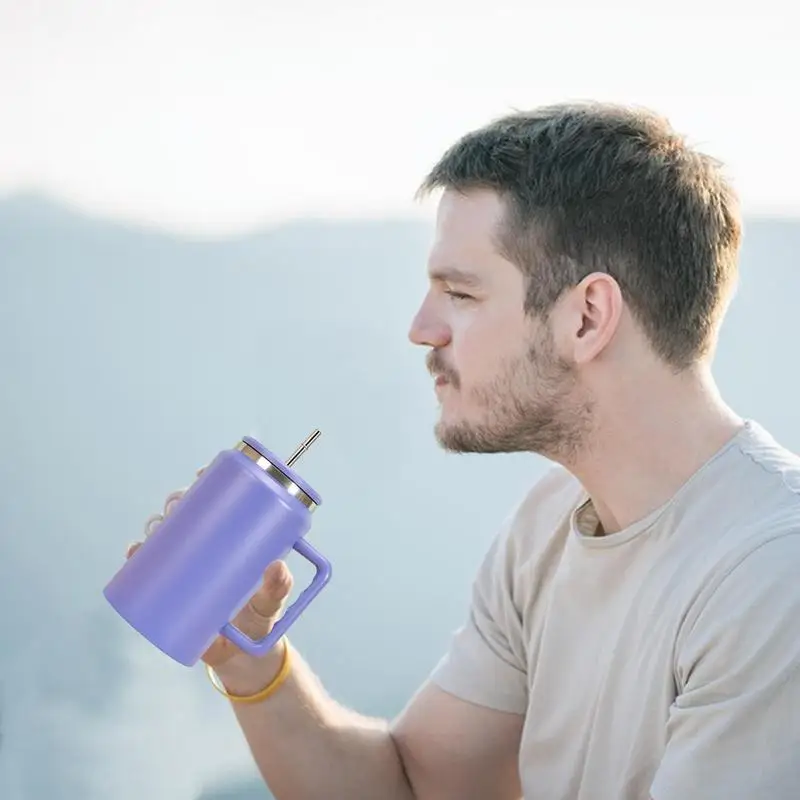 Stainless Steel Cup 50 Oz Insulated Tumbler With Lid And Handle High Capacity Keep Cold Insulation Straw Cup For Juice Beer