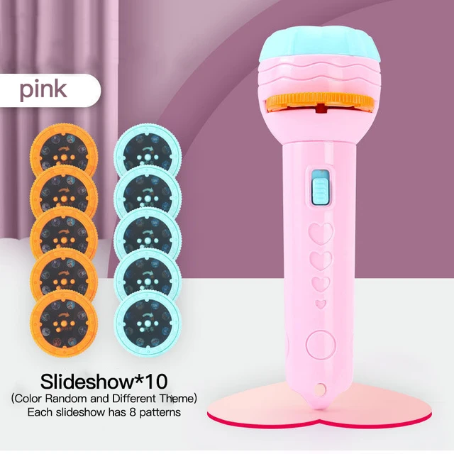 Flashlight Projector Torch Lamp Toy Cute Cartoon Creativity Toy Torch Lamp Flashlight Projector Toy  Baby Sleeping Story Book no battery Pink 10