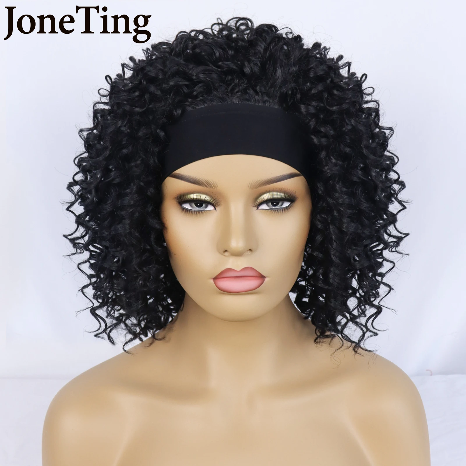 

JT Synthetic Synthetic Short Bob Kinky CurlyHeadband Wigs for Black Women Deep Wave Wig with Head Wraps Peruca Cosplay Brazilian
