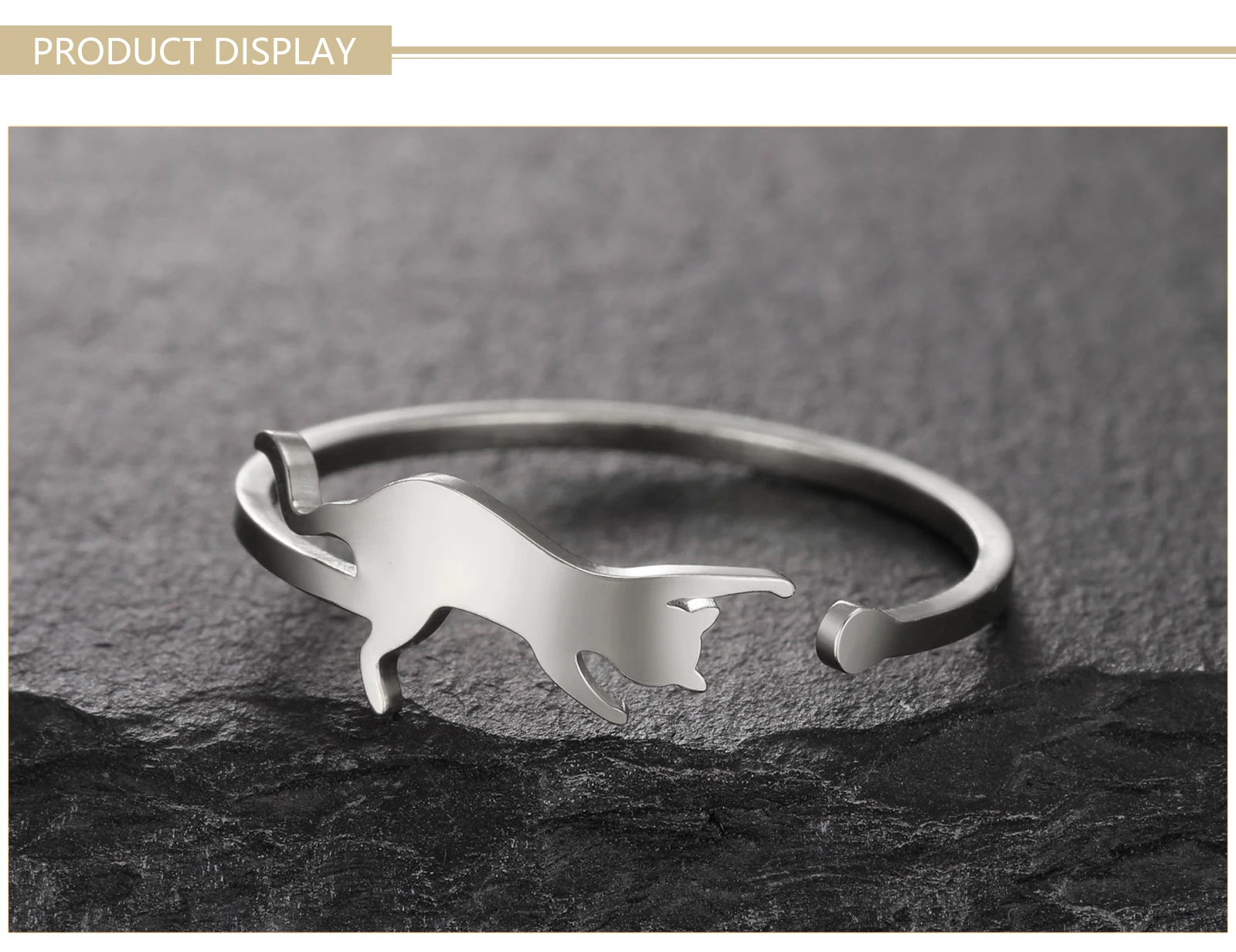Cute Playing Cat Rings Adjustable Stainless Steel Minimalist Ring Women Fashion Kitten Animal Jewelry - PeticaDeals