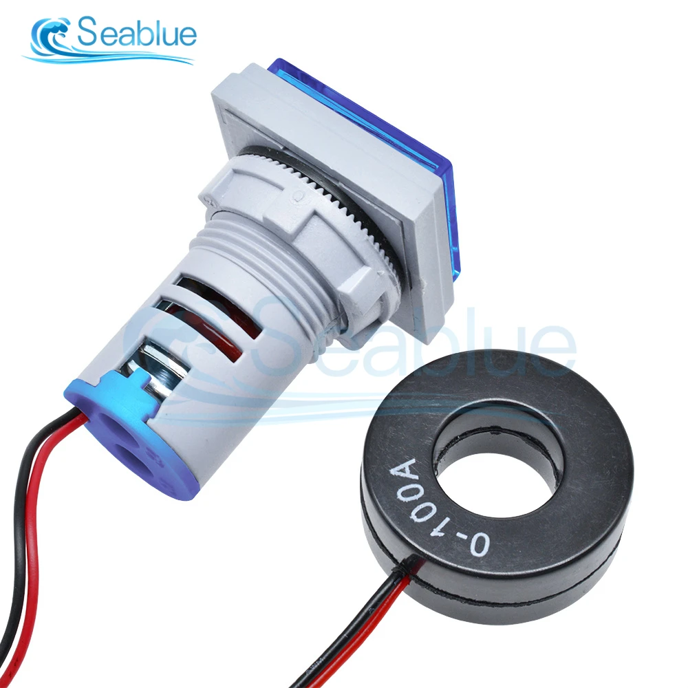 Tester Di Tensione Digitale A LED 22mm - Voltmetro Amperometro AC 60-500V 0-100A Con Doppio Display - Bianco