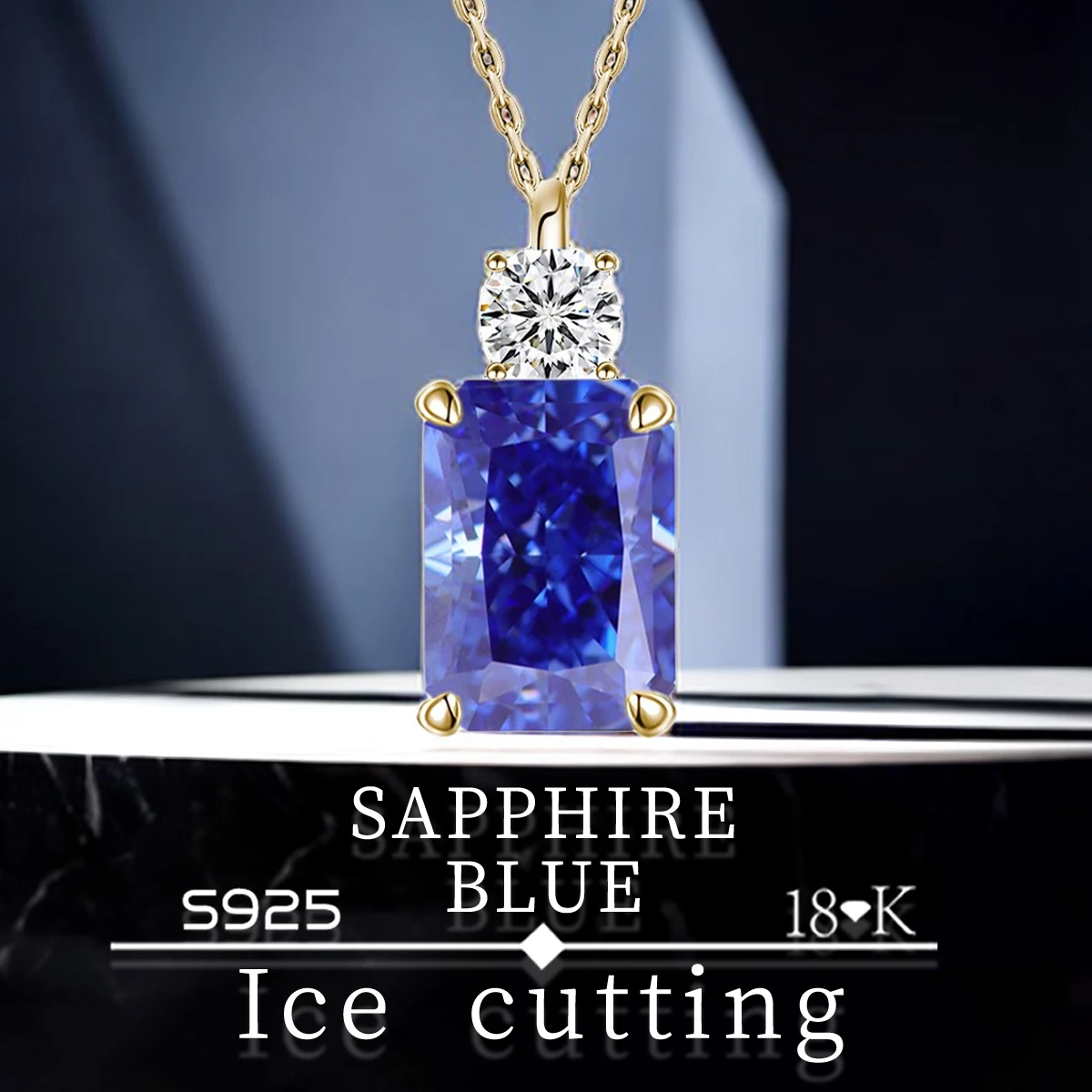 

Кулон из серебра 925 пробы с сапфировым голубым квадратом, 8*10