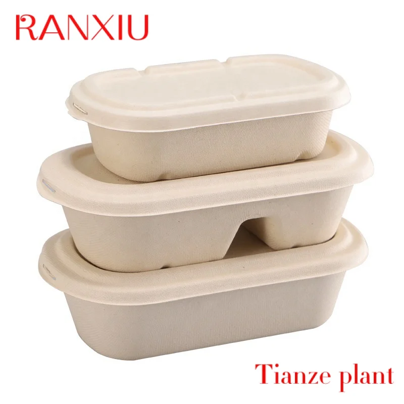 Custom High quality sugarcane pulp biodegradable bagasse food box biodegrade disposal takeaway boxes for food packaging custom manufacturer supply biodegradable customization food packaging takeout boxes food container