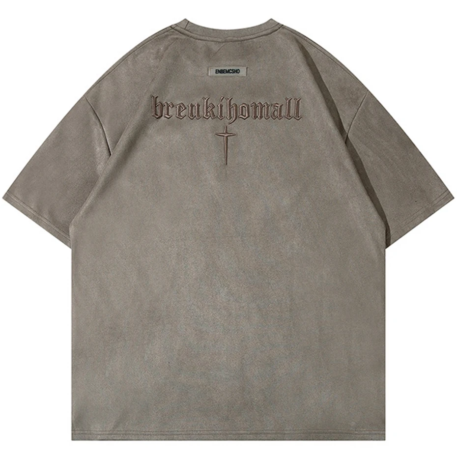 Hip Hop Suede T Shirts Letter Embroidery Oversized Harajuku