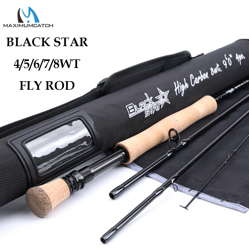 

Maximumcatch Black Star 4-8WT Fast Action Fly Fishing Rod 30T+40T SK Carbon 9FT 4sec Fly Rod with Cordura Tube