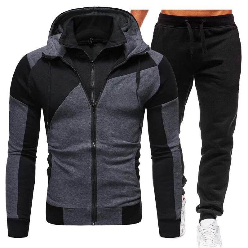 Spring Autumn Men's Sweat Suit Set Tracksuit Men Outfit Full Sleeve Tops with Hood Outdoor Sport Wear Men's Hooded Suit