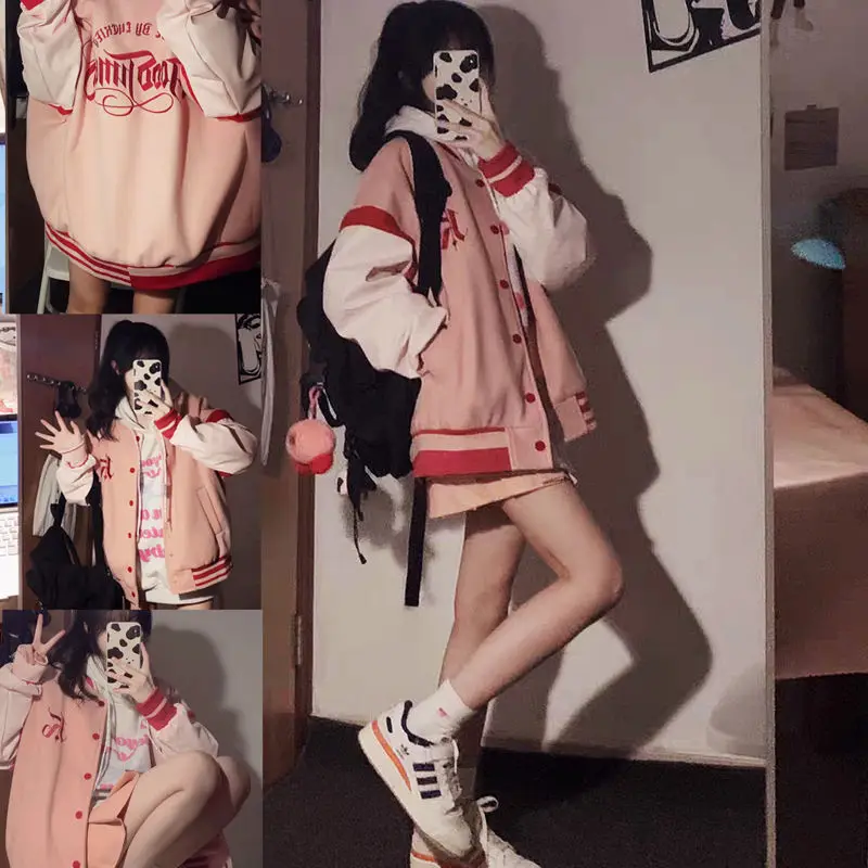 

Top couple high street baseball clothes asymmetrical cardigan country tide coat 2023 spring and autumn new style college style