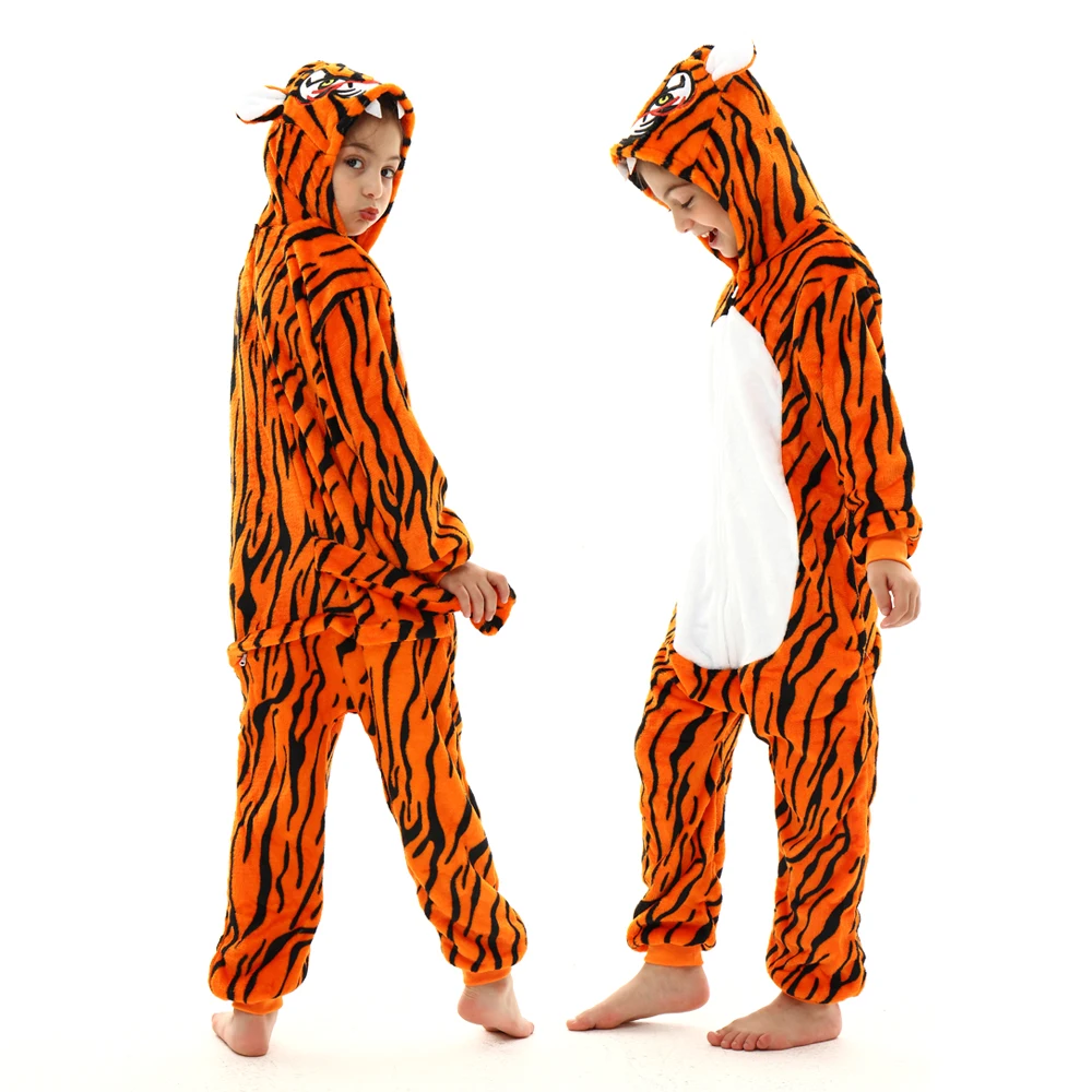 Kids Kigurumi Pajamas Cartoon Suit Onesie Boy Girls Fleece Unicorn Pijama One-Piece Overall Zipper Bodysuit Children's Clothing