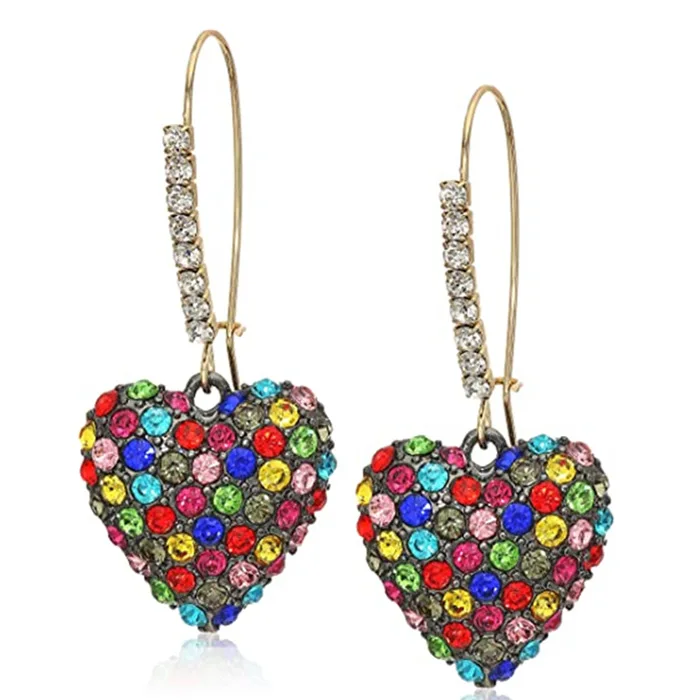 

2022 New Fashion Women Elegant Colorful Zircon Inlaid Heart Shaped Drop Earring Women Sexy Party Colorful Zircon Heart Earring