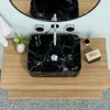 19"x15" Black and Gray Marble Pattern Ceramic Rectangular Vessel Bathroom Sink 3