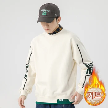 Trend-In Round Brushed Sweatshirt Men's Winter Fashion Sleeve Printed Inner Casual Big Size T-Shirt Ts3205