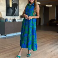 שמלות נשים חולצה קז'ואל עם צווארון כפתור שמלת משרד הדפס כיס פליסה שמלת מסיבה נשים ללא שרוולים שמלת קיץ מרווחת 5
