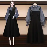 Women Sets Simple Solid Puff Sleeve Shirts Elegant Mid-calf Black Dress Spring Autumn Fashion 2 Pecs Ladies Hot Sale Ins Design 3