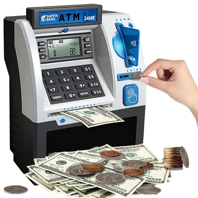 ATM Automatic Deposit Teller Machine Toy Kids Smart Password Swipe Card Saving Box Children Electronic Piggy Bank Christmas Gift 2