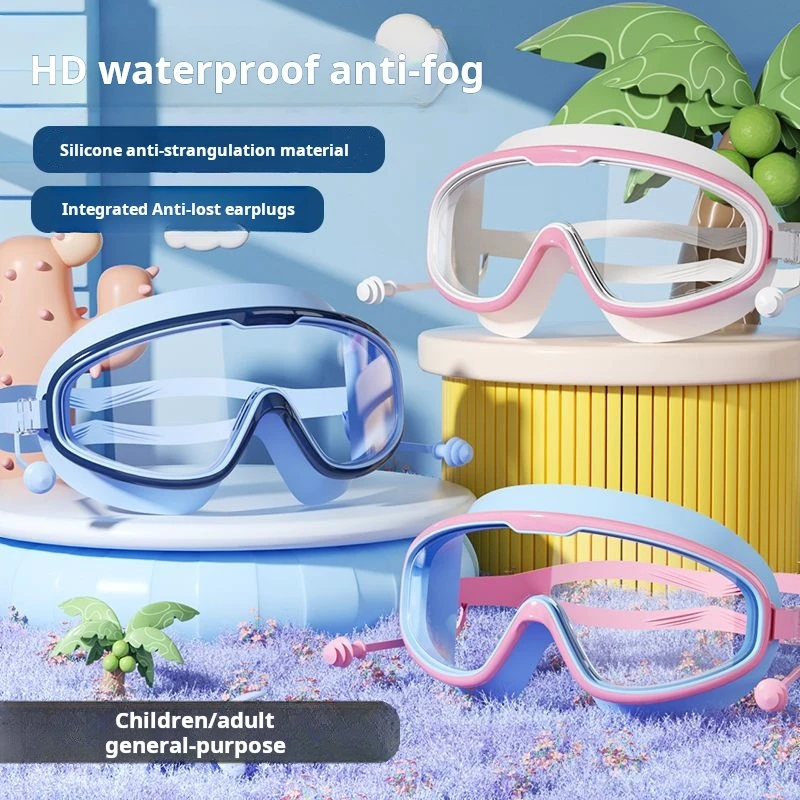 Lunettes de natation enfants grande monture étanches anti-buée HD avec embouts silicone