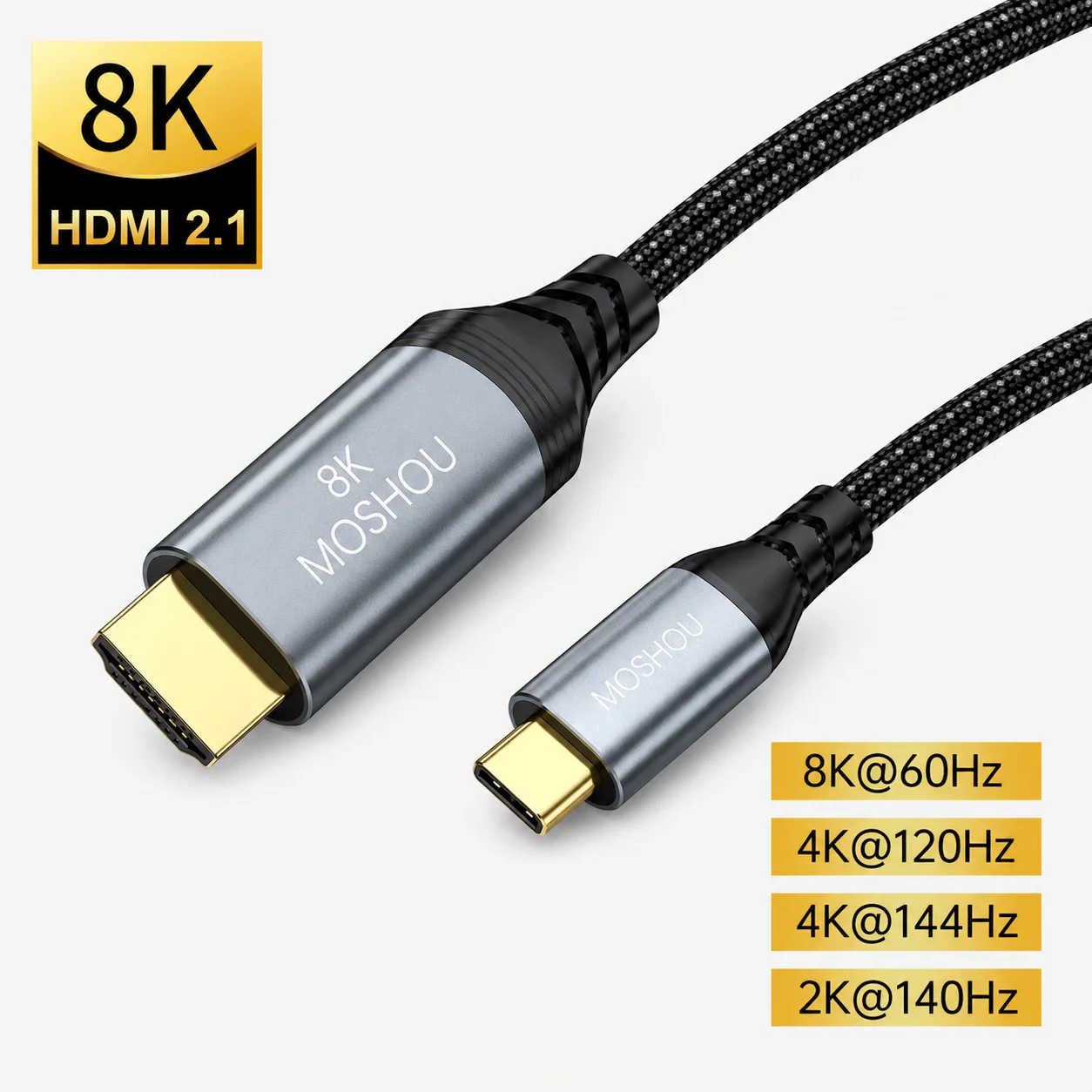 Premium USB-C to HDMI 2.1 Cable - 8K 60Hz & 4K 120Hz, 48Gbps with HDR & HDCP2.3 Support