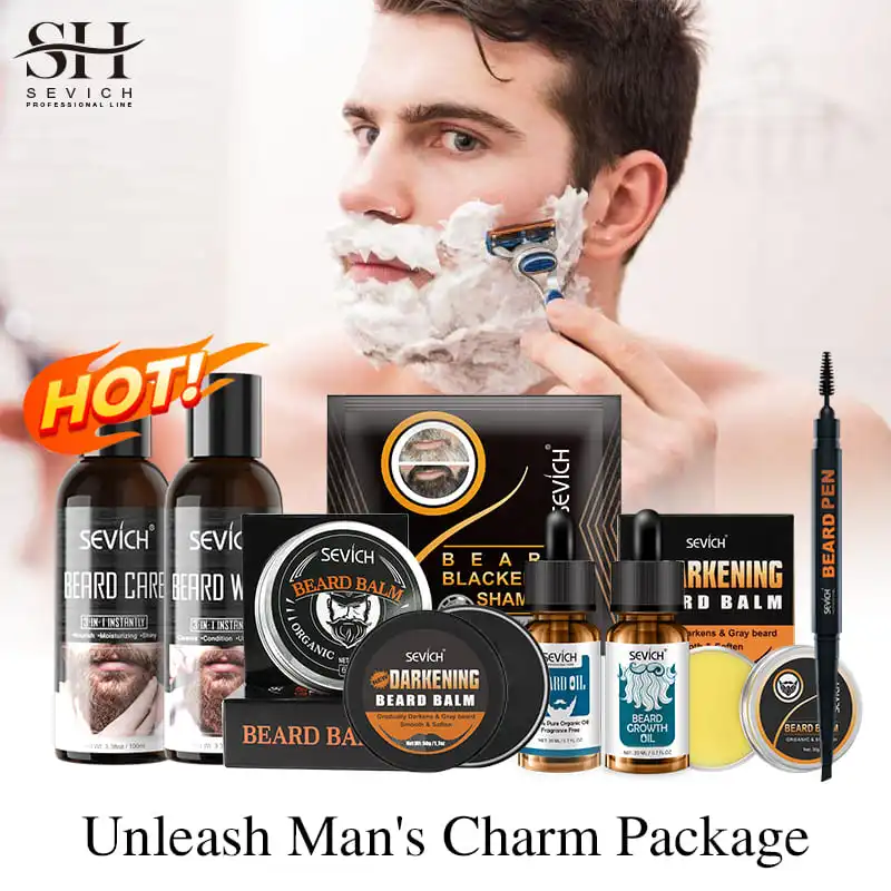 Sevich Men's Beard Growth Oil Care Products Beard Dyeing Cream  Salon Beard Shampoo Beard Styling Tool Grooming Treatment Kit