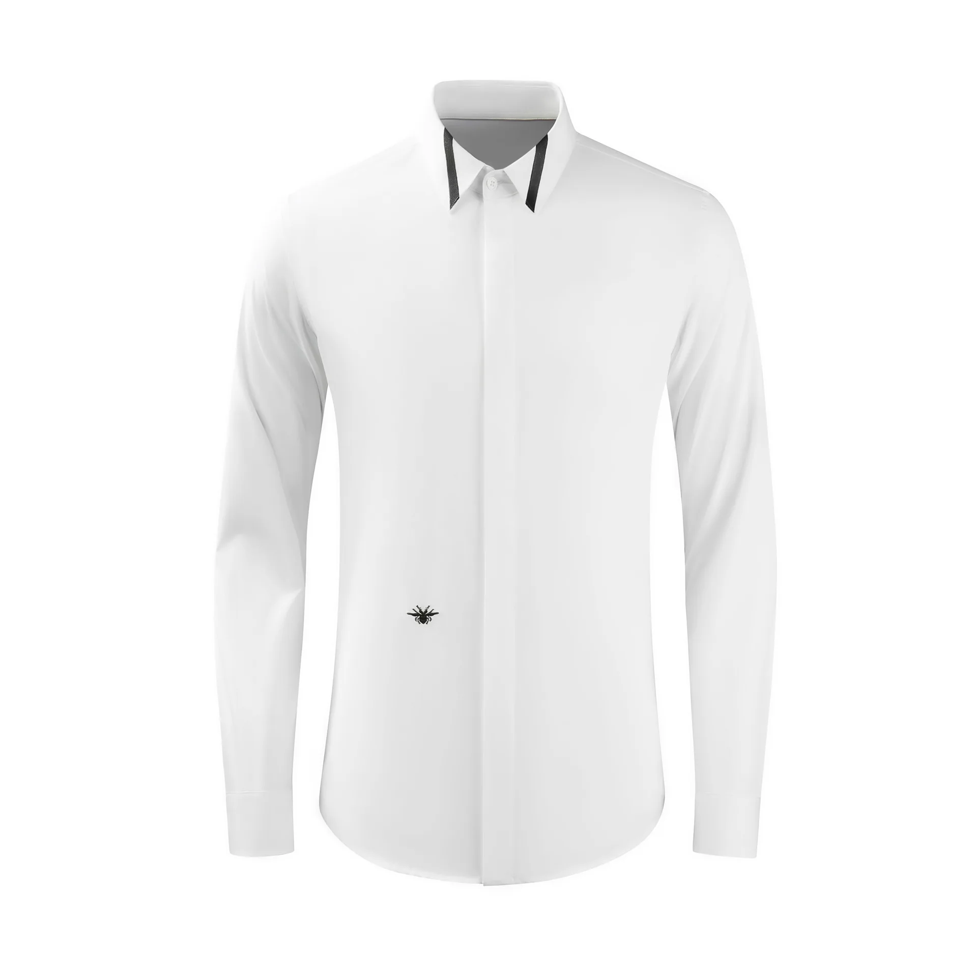 

High Quality Luxury Jewelry Men'S Solid Dress Shirts Front Placket Formal Embroidery Shirt For Men Button Down Shirt