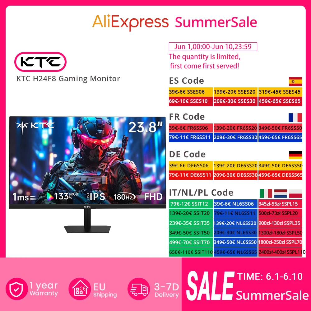 KTC H24F8 FHD 23.8 190Hz Monitor gamingowy z EU za $59.05 / ~219zł KTC H24F8 FHD 23.8 190Hz Monitor gamingowy z EU za $59.05 / ~219zł