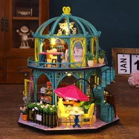 DIY Wooden Doll Houses Romantic Coffee Store Casa Miniature Building Kits with Furniture Led Lights Dollhouse for Adults Gifts 2