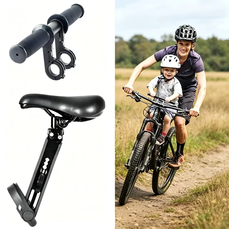 Seggiolino Bici Anteriore per Bambini MTB con Manubrio di Sicurezza, Cuscino Seggiolino Bici da Strada per Neonati, Accessori Bici