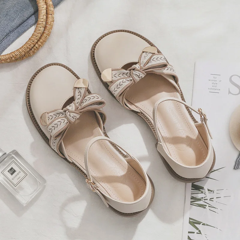 Baotou Sandals Women's Spring/Summer  New Soft Leather Thick Heels Solid Simple Single Shoes Versatile Mary Jane Shoes