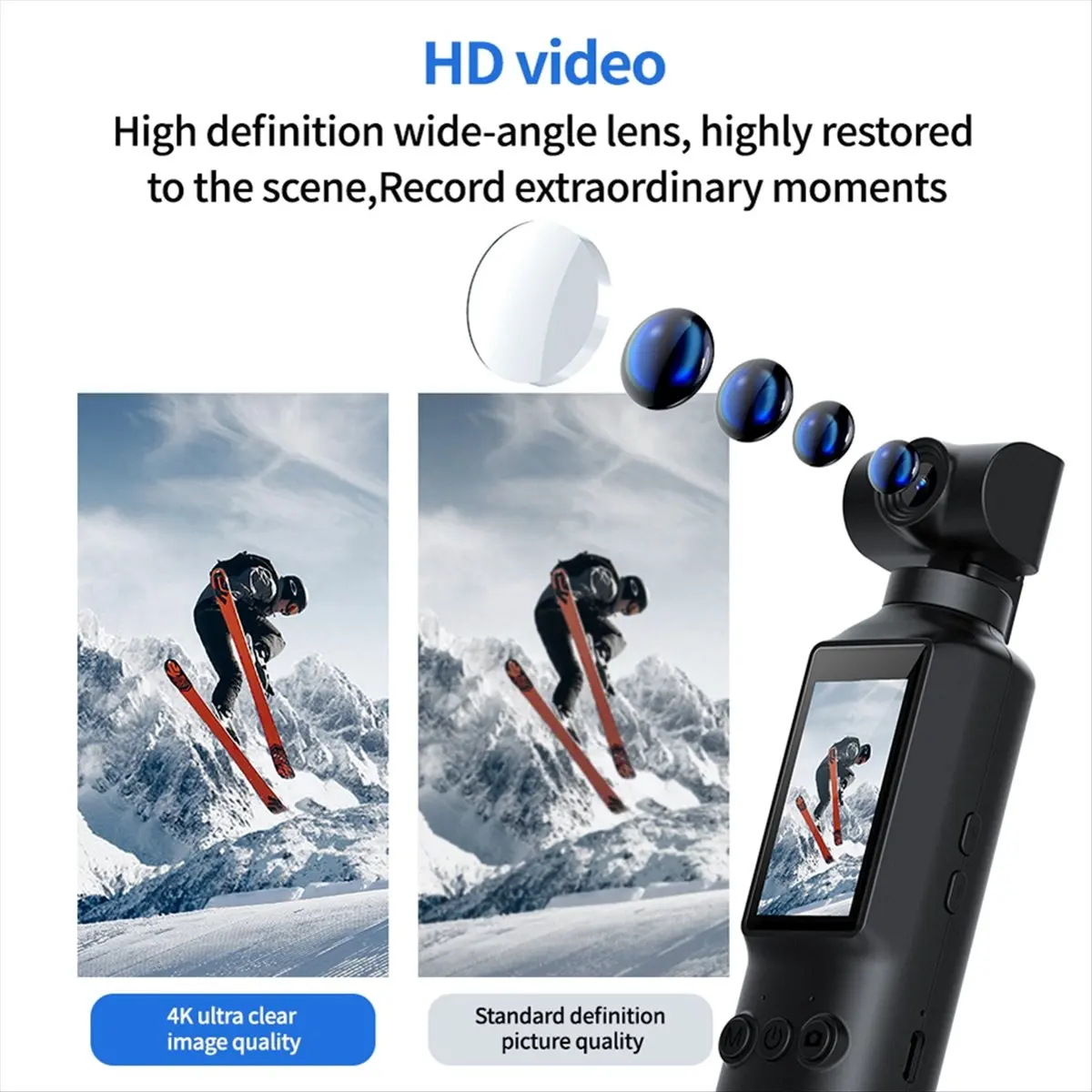 M05K 포켓 카메라 4K HD 270 °   회전 가능하고 흔들림 방지 기능이 있는 와이파이 스포츠 카메라 (야외 라이딩, 다이빙, 액션캠)